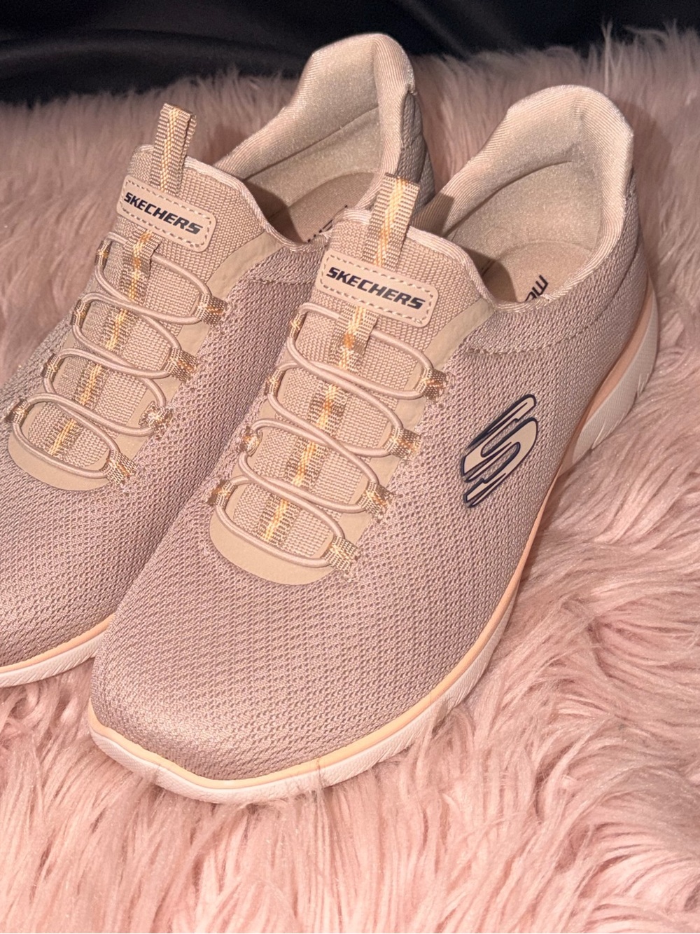 Skechers Women's Slip-On Sneakers in Light Pink and Cream